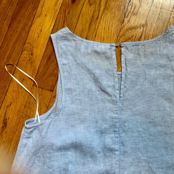 Sleeveless Linen A-Line Dress, Chambray Blue, with Pockets - Picture 13 of 16